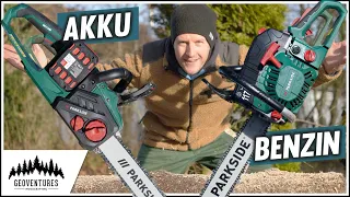 TEST Parkside PKSA40Li vs. PBKS53 Kettensägen - Akku oder Benzin