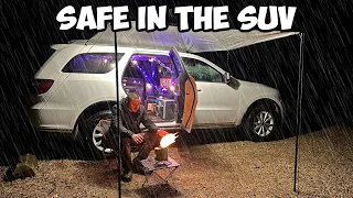 Solo Car Camping in the Rain with a New Stove | Off-Grid SUV Camping