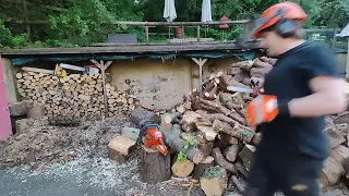 Husqvarna 445 taking some wood slices and Stihl 015 update..