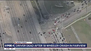 18-wheeler flips over barrier on US-75 overpass in Fairview, driver killed