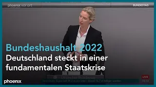 Alice Weidel bei der Generaldebatte zum Bundeshaushalt 2022 am 01.06.22