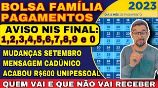 BOLSA FAMÍLIA: FIM DOS R$600 UNIPESSOAL, MUDANÇAS SETEMBRO, MENSAGEM CADÚNICO