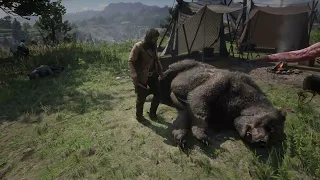 Mr Morgan Skinning Legendary Bear in the Camp