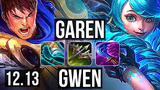 GAREN vs GWEN (TOP) | Rank 2 Garen, 8/1/2, 600+ games, Godlike, 800K mastery | NA Challenger | 12.13