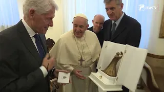 Pope Francis hosts Bill Clinton and foundation head Alex Soros at the Vatican