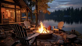 Fireside Forest Serenity: Peaceful Lakeside Fireplace with Fire Sounds for Stress Relief 🌳🔥