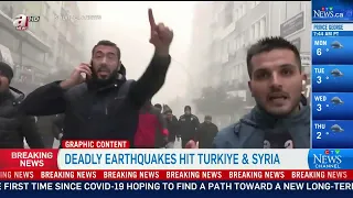 Massive earthquake strikes Turkyie during reporter's live TV broadcast