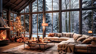 ❄Snowfall in Forest in Living Room with Relaxing Fireplace Sounds | Cozy Ambience for Work and Study