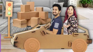 FIZEMOS UM CARRO DE PAPELÃO QUE ANDA DE VERDADE | Gabriel e Shirley 2.0