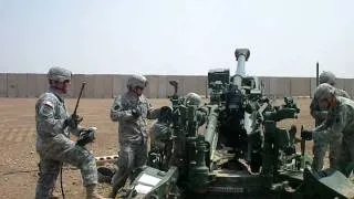 HE fire mission Battery B 1-109th FA in Iraq.