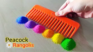 Festival peacock rangolis using COMB | Easy peacock rangolis | Navratri, Dussehra, Diwali rangolis