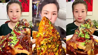 Asmr Eating Spicy Big Fish Head Mukbang | Fish Head Fry | Eating Fish Head Curry | ASMR eating video