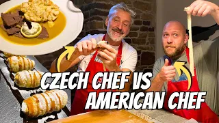 AMERICAN CHEF Tries Cooking CZECH FOOD in PRAGUE 🇨🇿 Trying Svickova and Kremrole