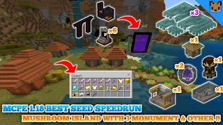 Minecraft pe 1.18 seed best speedrun - Village & portal / Mushroom island with 3 Monument & Other !!