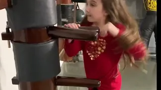 Wing Chun Wooden Dummy Techniques Demonstration by 8 Year Old Sabella Caucci