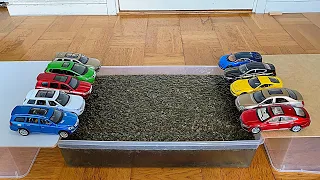 Various Cars Moving And Falling Into The Water - Model Cars