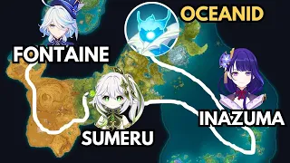 Furina Travels Around Teyvat to Invite Nahida and Ei to Beat Oceanid (No Teleport)