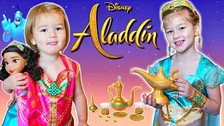 Disney Aladdin Movie 2019 New Toys Girls Dress Up Tea Party Playset Jasmine Genie Lamp #Aladdin