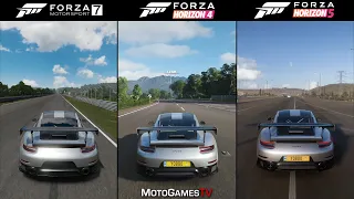 Forza Motorsport 7 vs Forza Horizon 4 vs Forza Horizon 5 - 2018 Porsche 911 GT2 RS Sound Comparison