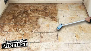 Deep Cleaning The DIRTIEST Tile Floor Ever! [ASMR Cleaning - No Talking]