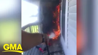 Bodycam footage captures moment dog is rescued from apartment fire l GMA