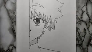 How to Draw Killua Zoldyck half face from hunter x hunter step-by-step