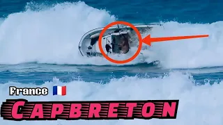 ‼️IMPRESSIONNANT CHAVIRAGE‼️ D'UN BATEAU FACE À UNE GROSSE DÉFERLANTE AU PHARE DE CAPBRETON .🌊👀🛥️