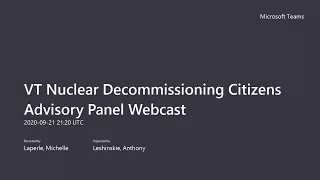 VT Nuclear Decommissioning Citizens Advisory Panel: NDCAP Mtg 9/21/20