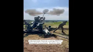 Ukrainian force firing from M777 towed howitzer at Russian position. Russia Ukraine war