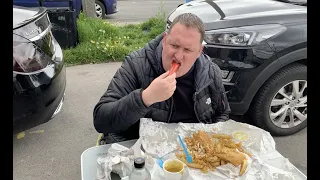 Trying Fish & Chips with a Saveloy & Curry Sauce in Wakefield