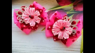 Яркие бантики из лент Канзаши МК / Ribbon bows /  laço de fitas