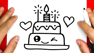 HOW TO DRAW A CUTE BIRTHDAY CAKE, STEP BY STEP