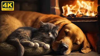 The Purring Cat and a Crackling Fireplace for Relax 4K 🔥 Purr Sounds for Deep Sleep and NO Insomnia