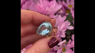 Vintage 1980s Clyde Duneier 14ct Pear Cut Blue Topaz Diamond Ring