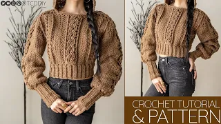 Crochet Cable Stitch Balloon Sleeve Hoodie | Pattern & Tutorial DIY