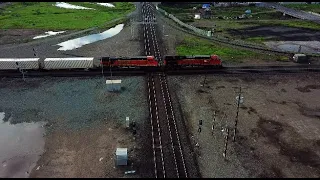 4K: Aerial view of UP & BNSF Trains at the Stockton Diamonds