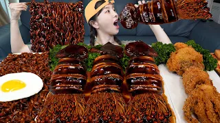 [Mukbang ASMR] Jjajang Squid & Enoki Mushrooms Fried Calamari Jjajang Ramen Recipe Seafood Ssoyoung