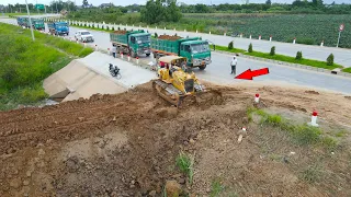 Wonderful Komatsu D51P Bulldozer Pushing Soil with Dump Truck Transport Soil, Land Filling New