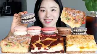 SUB) ASMR Cake Macaron Mukbang 🍰 Cheesecake, Butter Cake, Red Velvet Dessert, Tart, Fat Macarons