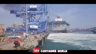 Big Ship Crashes into new Gantry cranes. DISASTER!