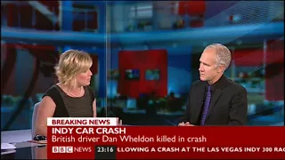 BBC News breaks as Dan Wheldon dies (Sunday 16th October 2011)