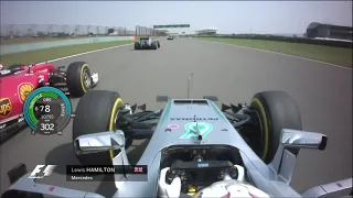 F1 2016 Lewis Hamilton Double Overtake - Chinese Grand Prix - Race Onboard | With Telemetry