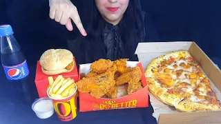 ASMR/ Cheesy pizza, Zinger Burger,Crispy Fried Chicken ,Masla Fries /Saqie ASMR mukbang