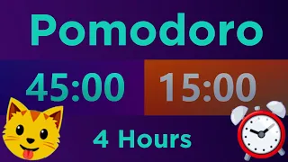 Pomodoro Technique 🍅 공부 타이머 45 분 작업 / 15 분 휴식-4주기 4 시간 @TimerClockAlarm