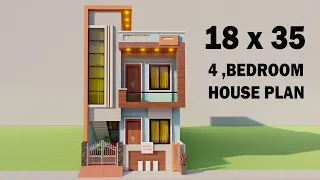 4 Bedroom house design,3D 18 by 35 makan ka naksha,new house design,new elevation design,18x35 map