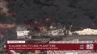 Six-alarm recycling yard fire ignites in Phoenix