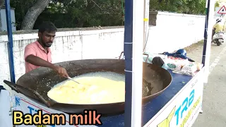 Badam milk street food making || badam  milk , butter Bun , bread omelette