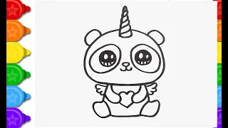How to Draw a Pandacorn Cute and Easy | PANDA EASY STEP BY STEP - DRAWING A PANDA EASY