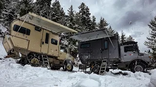 AN AVALANCHE FALLED ON THE ROAD WE CREW WITH 2 UNIMOG CARAVANS