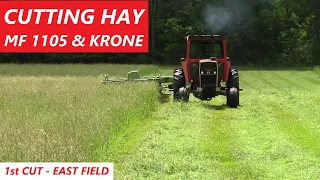 Cutting Hay - Massey Ferguson 1105 & Krone 2801cv - 1st Cut - Camcorder View - East Field